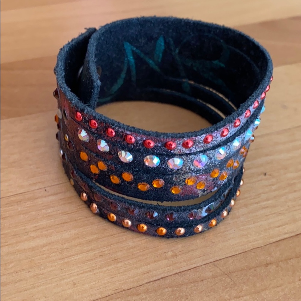 Hand painted Leather embellished wristband! 8 inches.
